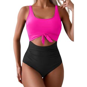 Eomenie Women's One Piece Swimsuit Tummy Control Slimming Bathing Suit Cutout Tie Knot Swimwear, Size L