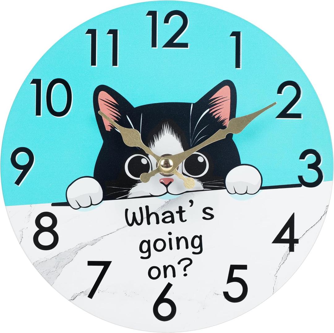 Cat Wall Clock Bathroom Wall Clock Waterproof Glass Funny Decor for Kids Bedroom (8 Inch)