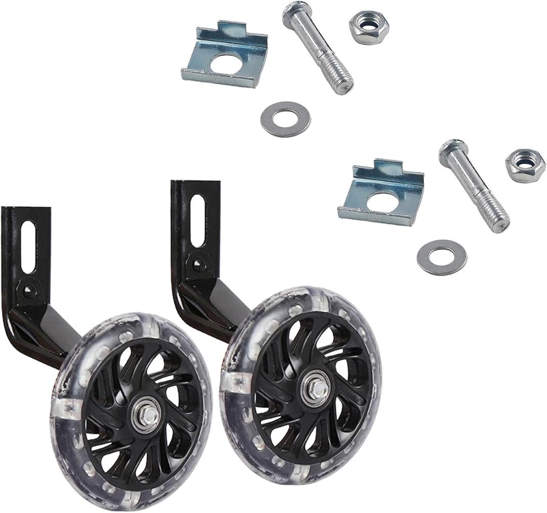 2Pcs Bicycle Training Wheels for 12 Inch Kids Bike, Flash Mute Wheel Stabilizers, Auxiliary Wheels Kit for Children's Bicycles