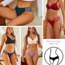 FINETOO Seamless Underwear for Women Cheeky Bikini Panties High Cut V-waist Lace Underwear Women Cute Bikinis 6 Pack