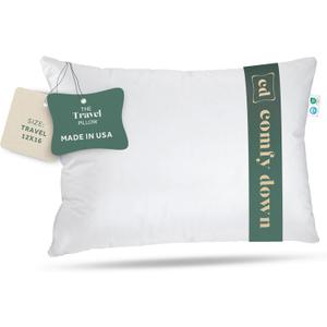 ComfyDown Goose Down Travel Pillow - Filled with 800 Fill Power European Goose Down, Egyptian 300 Thread Count 100% Cotton Cover for Plane car & Home - Made in USA (12x16)