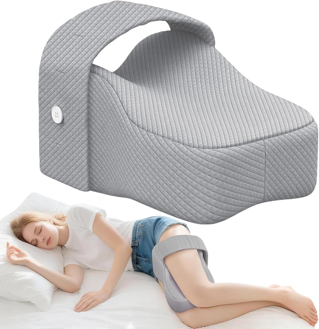 Knee Pillow for Side Sleepers with Adjustable Strap  Memory Foam Leg Cushion, Comfortable Sleeping Support for Sciatica Relief, Back, Hip, Knee & Joint Pain, Spine Alignment (Gray) (Grey)