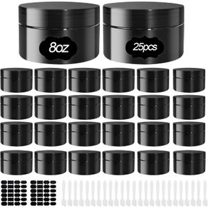25 Pcs Plastic Jars with Lid 8 oz Plastic Cosmetic Containers Round Lotion Sample Containers Refillable Travel Jars Leak Proof Empty Cosmetic Jars for Storage Cream Powder Ointment Supplies(Black)
