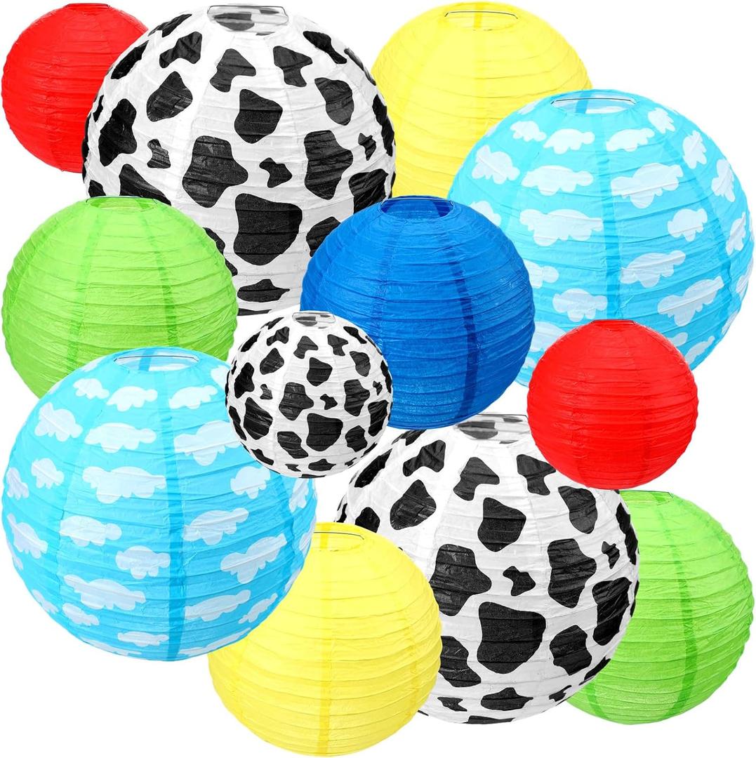 MotiMind 12 Pcs Cartoon Themed Hanging Paper Lanterns Cartoon Party Round Lantern Decorations Birthday Party Baby Shower Home Decor Supplies