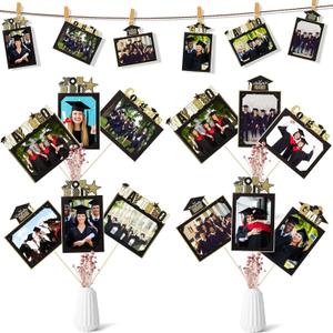 Leinuosen 24 Pieces 2026 Graduation Party Decorations Photo Display Centerpiece Sticks Photo Table Toppers for Congrats Grad Party Supplies High School College DIY Gifts(Black, Gold)