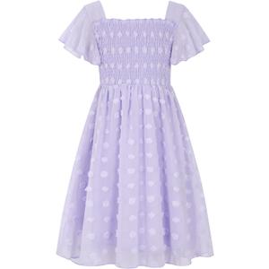Solid Purple Flared Sleeve Flower Dress for 10 11 Years Old Girls Chiffon Flowy Skirts Square Neck Dresses Size 10-11 Big Girl Swing Midi Dress Classy Bridesmaid Frocks