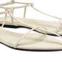 VorisVina Black Flat Sandals for Women Adjustable Metallic Buckle Ankle Strap Slide Sandals Comfortable Pointed Open Toe Slip on Sandal, 9 (Beige)