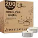 Unscented Palm Tea Lights Candles 200 Pack Bulk, 4.5 Hours Long Burning White Tea Lights,Non-Paraffin, Smokeless, Mini Tealight Candles for Wedding, Christmas Lights, Party, Power Outages