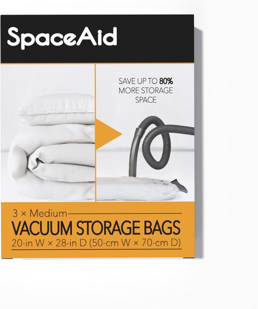 SpaceAid Vacuum Storage Bags, Space Saver Sealer Compression Bags for Comforters, Blankets, Pillows, Bedding, Clothes (Medium 3 Pack)