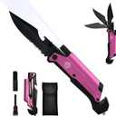 8.5" Military Outdoor EDC Camping Pocket Knife, 7 in 1 Multi-Function Folding Knives with Fire Starter LED Light Seatbelt Cutter Glass Breaker Bottle Opener Tactical Blade (Pink)