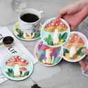 8 Pcs Diamond Art Coasters Waterproof Cover, Mushrooms Diamond Painting Coasters, Diamond Art Coaster Kit Crystal Gem Art Kits for Home Office and Gift 4X4 Inch