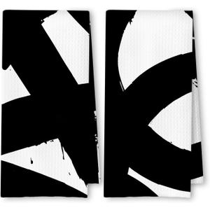 Abstract Black and White Kitchen Towels Set of 2, Modern Black and White Dish Tea Towels for Kitchen, Abstract Decor Hand Towels, Modern Bathroom Decor, 16x24 Inches