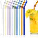 10 Pcs Reusable Bent Colored Glass Straws,8''x8 mm Shatter Resistant Cute Drinking Straws with 2 Cleaner Brush for 16 oz 18 oz Glass Cups and Home Drink Cups