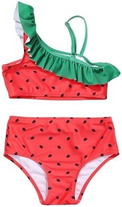 LIZENS Two-Pieces Girls Swimsuit Watermelon Printed Bikini Sets Ruffle Girls Bathing Suit Size 5-6 T 116 cm