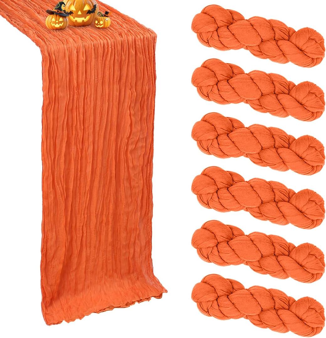 6 Pack Orange Cheesecloth Table Runner 10FT Boho Cheese Cloths Gauze Fabric Table Runner 120 Inch Rustic Sheer for Spring Wedding Birthday Party Baby Shower Holiday Home