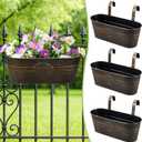 3 Pcs Large Balcony Planters Railing Hanging Flower Pots- 16.2 Inch Metal Railing Planter Box Fence Planters for Outdoor Plants with Detachable Hooks and Drain Holes for Garden Decor (Retro-3pcs)