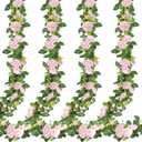 Sggvecsy 4Pcs 31Ft Artificial Rose Vine Fake Flower Garland Floral Garland Faux Silk Hanging Vine Rose Ivy Vines for Wedding Arch Party Wall Garden Ceremony Background Outdoor Decor (Pink)