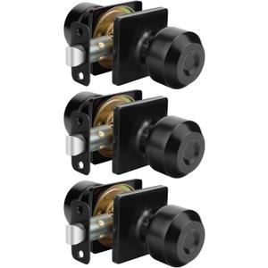 goldenwarm Black Closet Door Knobs, Matte Black Passage Door Knob Interior, Square Interior DoorKnobs for Hall and Closet (3 Pack)