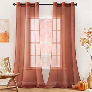 MIULEE Solid Color Sheer Curtains 96 Inches Long 2 Panels Set - Fall Terracotta Rust Lightweight Grommet Light Filtering Window Voile Drapes/Treatment for Bedroom Living Room W42 x L96, Burnt Orange