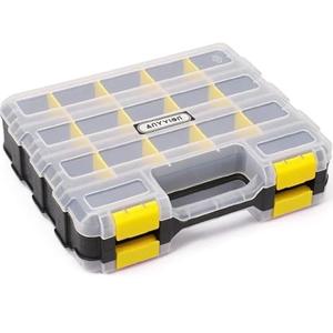 Anyyion Small Parts Organizer, 34-Compartments Double Side parts organizer with Removable Dividers for Hardware, Screws, Bolts, Nails, Beads, Jewelry. (1 PCS, Yellow)
