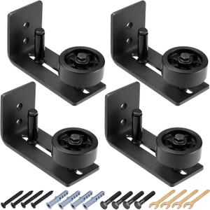 LEIFIDE 4 Pcs Sliding Barn Door Floor Guide Flush Design Wall Mount Bottom Adjustable Roller Flat Non Scratch Barn Door Hardware Kit (8 Assemble Setup Options)
