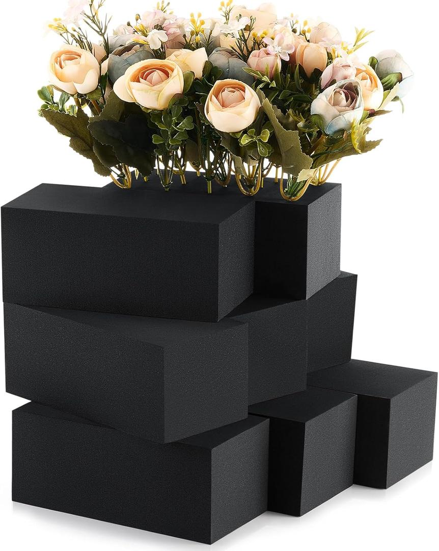 Lallisa 4 Pcs Reusable Floral Foam Blocks Water Weather Resistant Dry Floral Foam for Artificial Flower Arrangements Outdoor Flower Boxes Outside Hanging Planters Wedding Home Decor (6 x 3 x 2.5'') (Black)