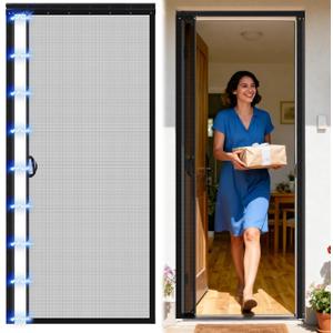 Beeveer Retractable Screen Door with Sliding Track Fits Door Size 33" x 80" (Curtain Size 34'' x 81'') Pet Friendly Magnetic Fiberglass Mesh Screen for Patio French Sliding Doors Weighted Bottom