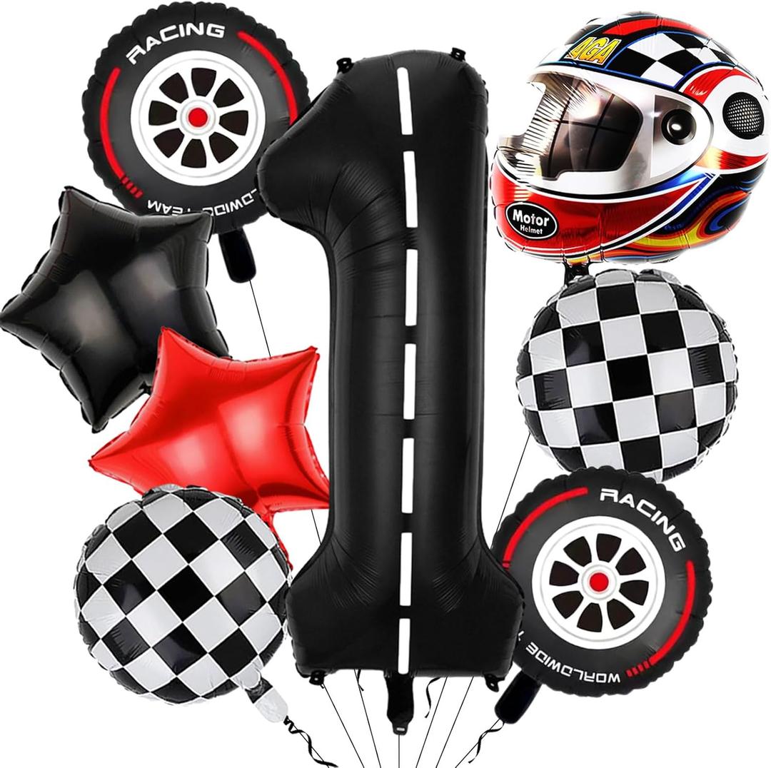 8PCS Race Car Balloons - 40 Inch Race Racetrack Number 1 Balloon - Tire Balloons for Cars Birthday Decorations - Racing Party Decorations
