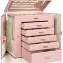 AKOZLIN Huge Jewelry Box Organizer Functional Extra Large Leather Jewelry Storage Case for Women Girls Ring Necklace Earring Bracelet Holder Organizer with Mirror