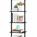  Ladder Shelf, White 5-Tier Wood Wall Mounted Bookcase, Modern Open Display Rack, Storage Shelves for Bedroom, Home Office, Living Room  183cm