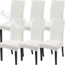 SearchI Waterproof PU Leather Dining Chair Covers Set of 6, Stretch Oilproof Parsons Chair Slipcovers Removable Washable Kitchen Chair Protector for Dining Room (Cream)
