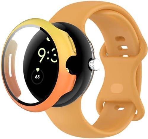 QHBAMD Compatible for Google Pixel Watch 3 41mm 45mm Watch Band with Case, Protection Cover Soft Silicone Breathable Strap for Pixel 3 Watch Men Women