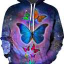 Womens Butterfly Hoodie Novelty Graphic Casual Fashion Hooded Sweatshirt (Purple, XL)