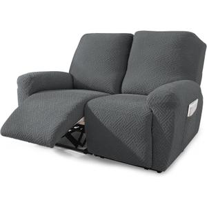 NORTHERN BROTHERS Reclining Loveseat Cover, Stretch Loveseat Recliner Covers 2 Seater Loveseat Covers for Reclining Loveseat with Storage Pockets Soft Double Recliner Cover for Kids, Pet, Dark Gray