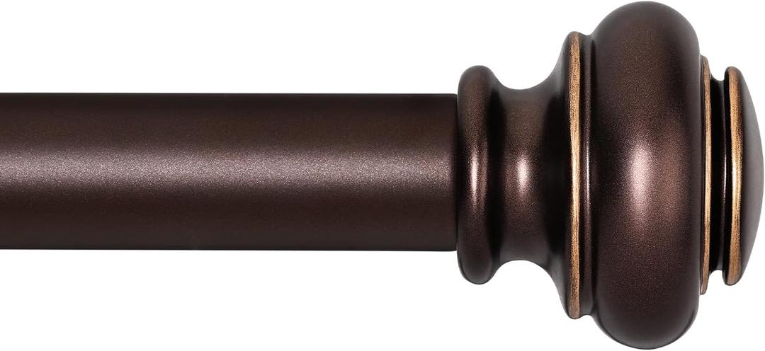 Heavy Duty Curtain Rods for Windows 66 to 120 Inches, Bronze Curtain Rods for Bedroom, Living Room, Patio, Kitchen, Adjustable with Classic Finials