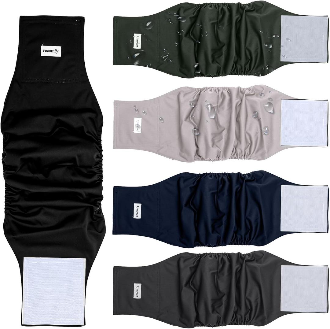 Vecomfy Belly Bands for Male Dogs Diapers(5 Pack),Premium Washable Reusable Small Dog Belly Wrap Leakproof Puppy Diapers,S