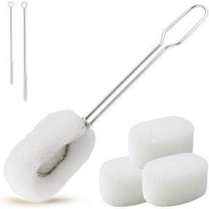 ALINK 6-Pack Sponge Bottle Dish Brush with Handle, Non-Scratch Washing Scrubber Cleaner for Wine/Whiskey Glass, Cups, Tumblers with 3 Refill Heads and 2 Straw Brush