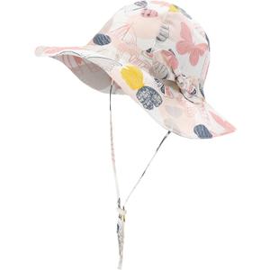 Baby Girl Sun Hat Infant Summer Beach Hats with UPF 50+ Toddler with Wide Brim Strap Outdoor Bucket Hat (White)
