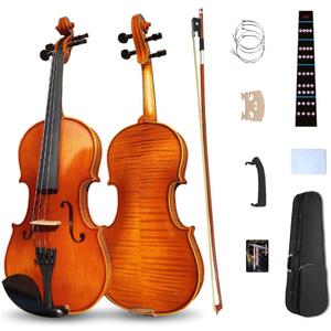Violin 4/4 Full Size Set, Fiddle Solid Wood for Professional Beginners Adults Acoustic Violin Kit with Brazilwood Bow, Shoulder Rest, Extra strings, Bridge, Rosins, Case(Brown, 4/4)