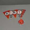 Race Car Happy Birthday Banner - Racing Themed Party Sign, Checkered Flag Decorations