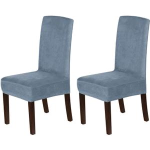 H.VERSAILTEX Velvet Dining Chair Covers Stretch Chair Covers for Dining Room Set of 2 Parson Chair Slipcovers Chair Protectors Covers Dining, Soft Thick Solid Velvet Fabric Washable, Stone Blue