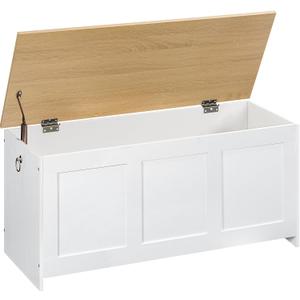 HOOBRO Storage Bench, 39.3" Retro Wooden Storage Chest, Wooden Storage Trunk, Toy Chest with Lift Top, Multifunctional Entryway Organizer, for Entryway, Living Room, White and Natural WN141CW01G1