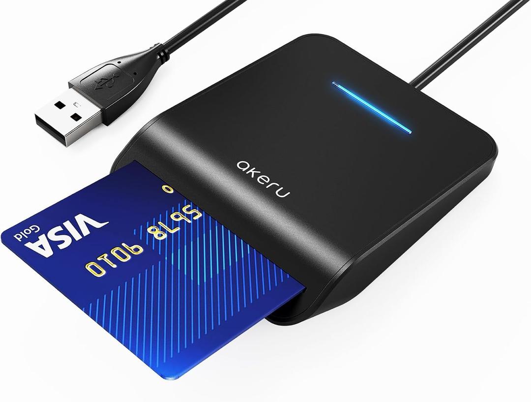 AKERU CAC Card Reader with LED Indicator, DOD Military Common Access, (5 feet Long Cable). Universal Compatibility, Compact PIV Smart Card Reader Compatible with Windows, Mac OS Black [EAL-20]