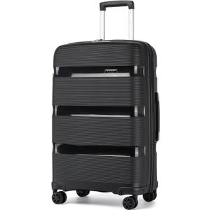 Kono Carry On Luggage 28 Inch Checked-Large Hard Shell Travel Trolley 4 Spinner Wheels Lightweight Polypropylene Suitcase with TSA Lock, Black