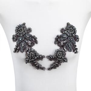 Pair Handmade Shining Crystals Rhinestones DIY Clothing Applique Patches, Sewing Beads Sequins Stone Trim Accessories for Wedding Dress Decoration(Gray-Small)