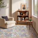 Kokia Trellis Moroccan 5x7 Washable Area Rugs Blue/Yellow, Oriental Rug for Living Room, Soft Non-Slip Foldable Rugs for Bedroom Dining Room (5'x7', Twilight/Iris/Chambray/Limeade)