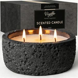 Viyffo 20oz Large Scented Candle - Sage & Eucalyptus, 3 Wick Home Scented Candle, Non Toxic Soy, Black Textured Ceramic Jar, Luxury Fragrance, Modern Home DÃ©cor & Spring Gift for Men and Women