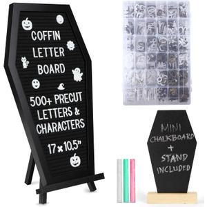 Manny's Mysterious Oddities Coffin Letter Board with Mini Coffin Board- Gothic Wedding Decor - Spooky 17x10.5 inches Felt Letter Board with 500 Precut Characters & Emojis Manny's Mysterious Oddities Coffin Letter Board with Mini Coffin Board- Gothic Wedding Decor - Spooky 17x10.5 inches Felt Letter Board with 500 Precut Characters & Emojis
