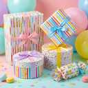 woric Birthday Wrapping Paper Rolls Colorful Gift Wrapping Paper with Happy Birthday Lettering Candles Polka Dots Stripes Design for Boys Party Baby Shower - 4 Rolls - 17 in x 120 in(10ft) Per Roll