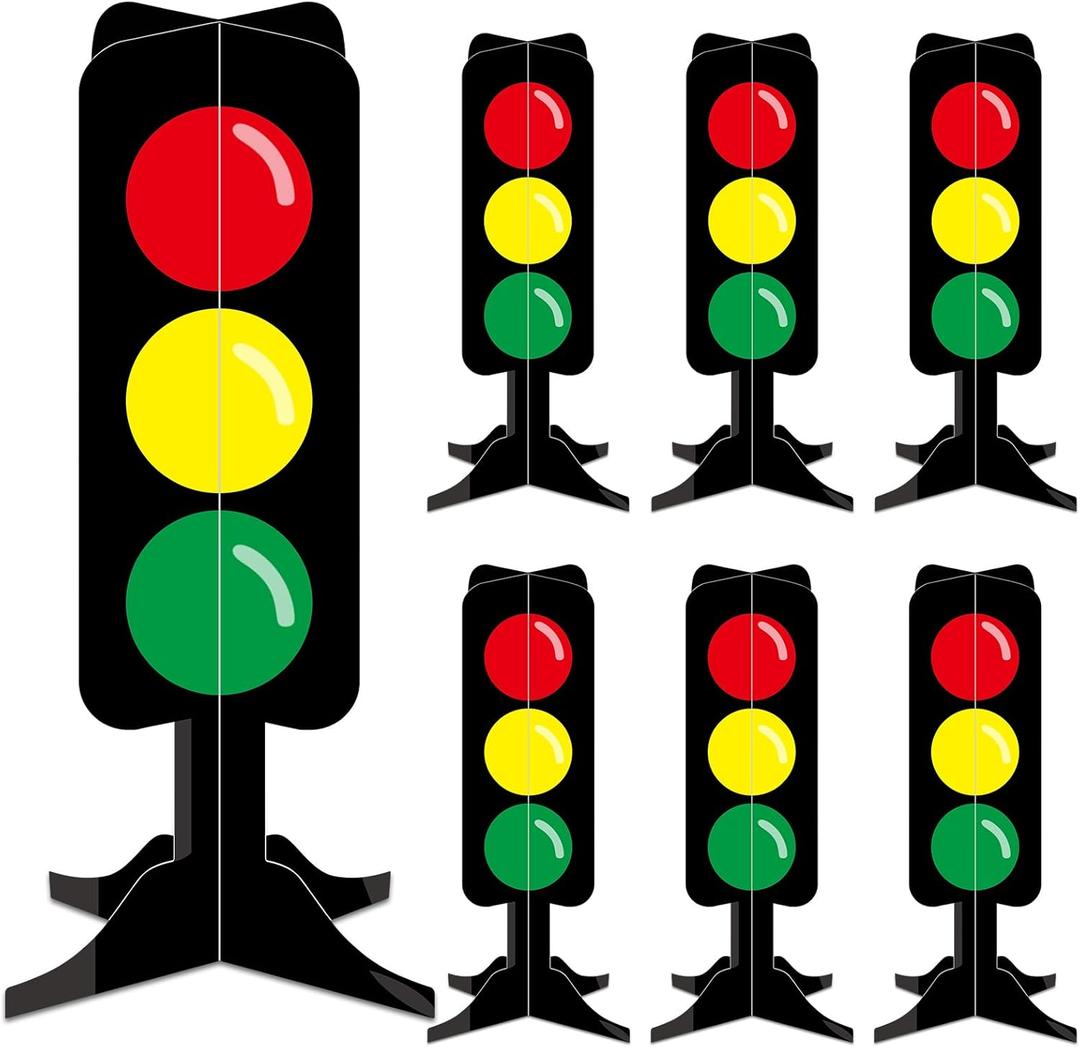 6 Pcs Traffic Light Racing Car Party Centerpieces 3D Cardboard Traffic Light Fast One Birthday Decorations for Racing Theme Birthday Party Photo Props Supplies(Rectangle,13.8 Inch)